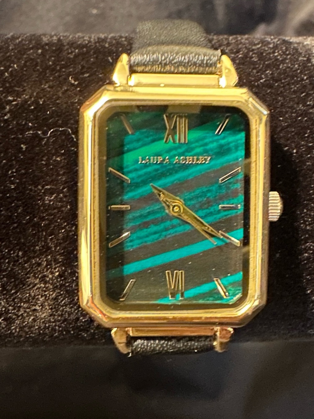 Laura Ashley Gold-Tone Watch with Teal and Black Striped Dial